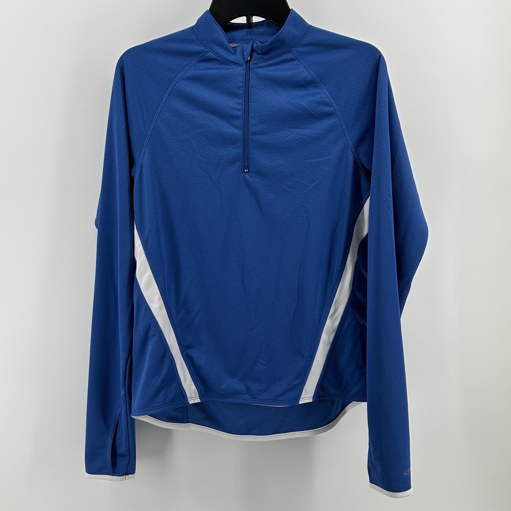 Champion Blue 1/4 Zip Performance Running‎ Mesh Top Thumbholes L Active Sporty